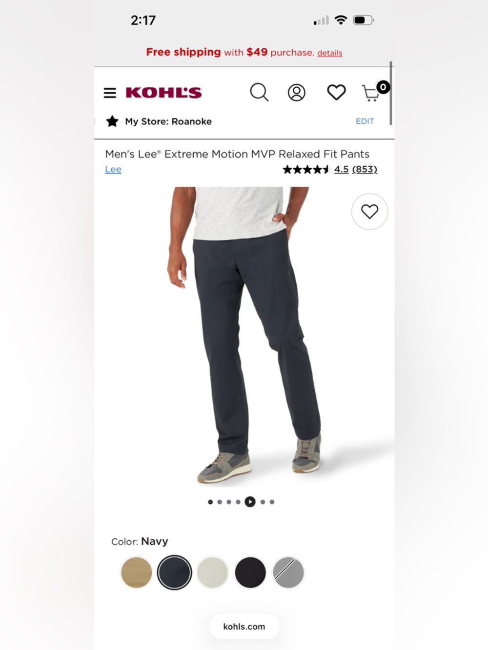 Lee Navy Relaxed-Fit Chinos for Men